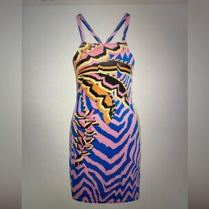 NWT FARM Rio Mini Dress Adidas Collab Tropical Print Zebra Print Multicolor